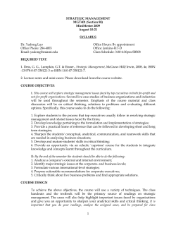 1 STRATEGIC MANAGEMENT MGT401 (Section 88) MiniMester