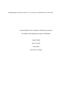 Generalizability Theory Applied to Reading Assessments for