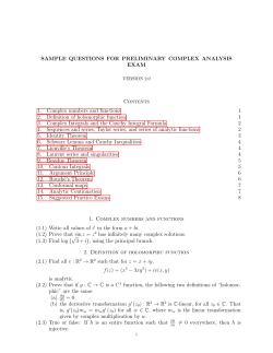 SAMPLE QUESTIONS FOR PRELIMINARY COMPLEX ANALYSIS
