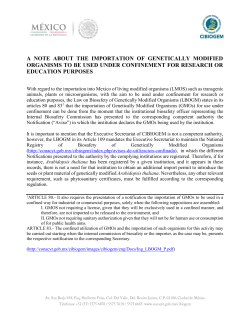 a note about the importation of genetically modified organisms to be