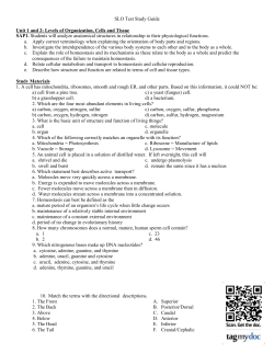 SLO Test Study Guide Unit 1 and 2: Levels of Organization, Cells