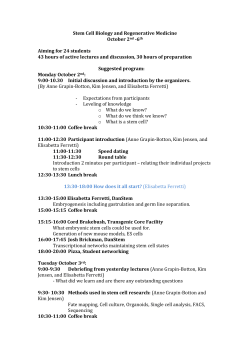 Stem Cell Biology and Regenerative Medicine October 2nd