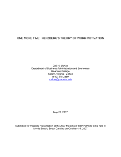 One More Time: Herzberg`s Theory of Work