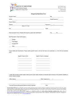Allergy/Food Restrictions Form Student`s Name Age School Grade