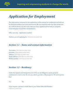 Application for Employment - Goldsmiths Students` Union