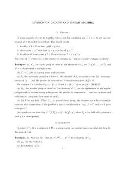 REVISION ON GROUPS AND LINEAR ALGEBRA 1. Groups A group