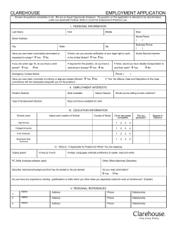 CLAREHOUSE EMPLOYMENT APPLICATION