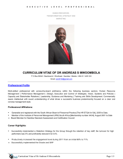 Professional CV of Andreas Mwoombola Rev 1
