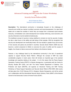 Agenda Advanced Training and SSR Train-the