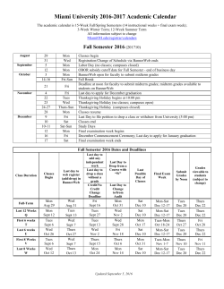 Miami University 2016-2017 Academic Calendar