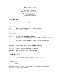 Kerah Gordon-Solmon Department of Philosophy John Watson Hall