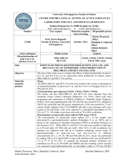 University оf Kragujevac, Faculty of Science CENTRE FOR PRE