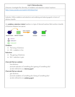 Unit 3: Electrochemistry Outcome: Investigate the chemistry of