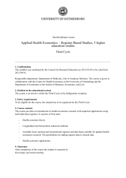 Applied Health Economics &ndash; Register Based Studies, 5 credits