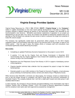 News Release NR:13-08 December 20, 2013 Virginia Energy