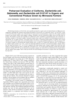 Preharvest Evaluation of Coliforms, Escherichia coli, Salmonella