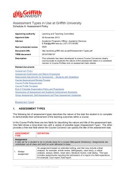 Assessment Types in Use at Griffith University