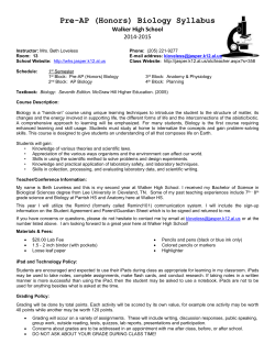 Pre-AP (Honors) Biology Syllabus Walker High School