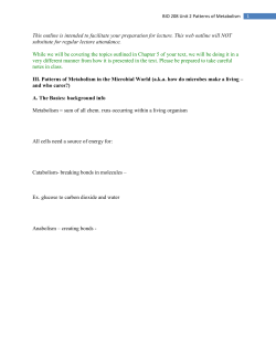 BIO 208 Unit 2 Patterns of Metabolism