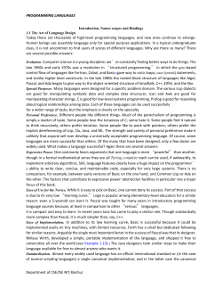 PROGRAMMING LANGUAGES Introduction, Names scopes and