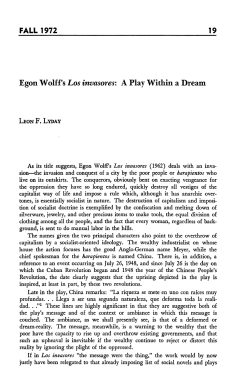 FALL 1972 19 Egon Wolff`s Los invasores: A Play Within a Dream