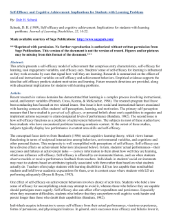Self-Efficacy and Cognitive Achievement: Implications for Students
