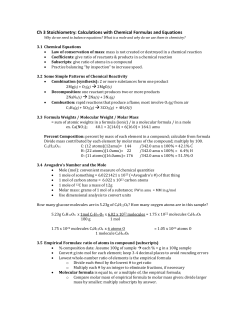 Ch 3 Stoichiometry: Calculations with Chemical Formulas and