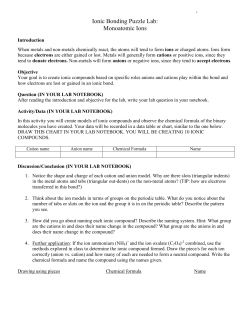 Ionic Bonding Puzzle Lab Notes
