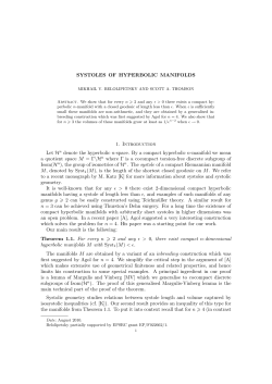 SYSTOLES OF HYPERBOLIC MANIFOLDS 1. Introduction Let Hn