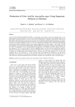 Production of Citric Acid by Aspergillus niger Using Sugarcane