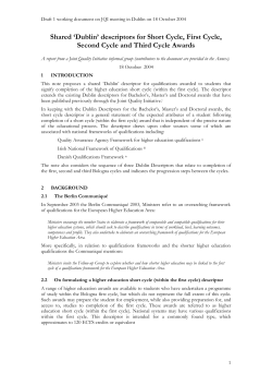 `Dublin` descriptors for Short Cycle, First Cycle, Second