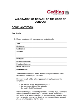 Allegation Of Breach Of The Code Of Conduct