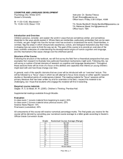 COGNITIVE AND LANGUAGE DEVELOPMENT Psychology 352