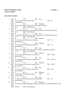 PSYCH 100 Quiz 2 2014 Version A Answer Section