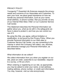 PRIVACY POLICY Youngevity&trade; Essential Life