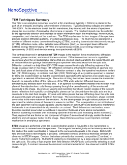 NanoSpective TEM Techniques Summary