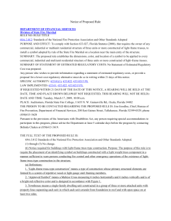 Notice of Proposed Rule DEPARTMENT OF FINANCIAL SERVICES