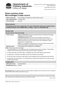 Rules summary sheet Murrumbidgee II water source