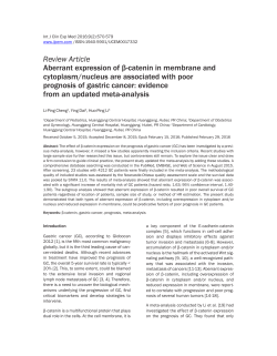 Aberrant expression of &beta;-catenin in membrane and cytoplasm