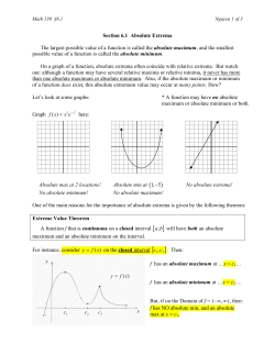 Section 6.1 Absolute Extrema The largest possible value of a