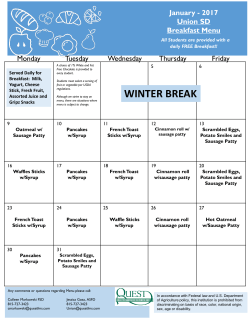 2017 January Breakfast Menu