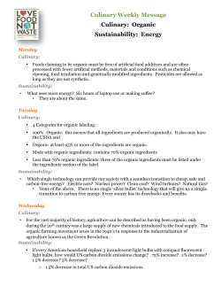 Culinary Weekly Message Culinary: Organic Sustainability: Energy