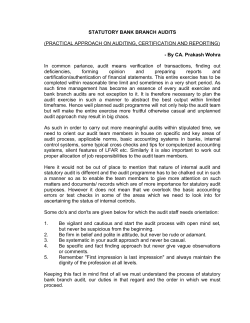 STATUTORY BANK BRANCH AUDITS (PRACTICAL APPROACH