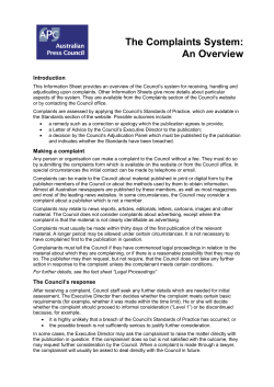 The Complaints System: An Overview