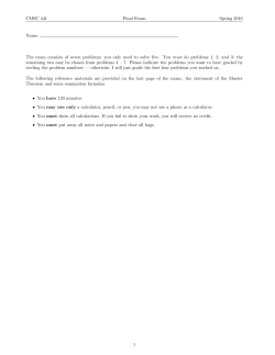 CMSC 441 Final Exam Spring 2016 Name: The exam consists of