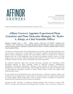 Affinor Growers Appoints Experienced Plant Geneticist and