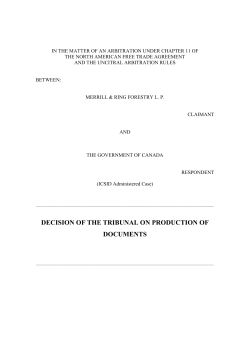 decision of the tribunal on production of documents