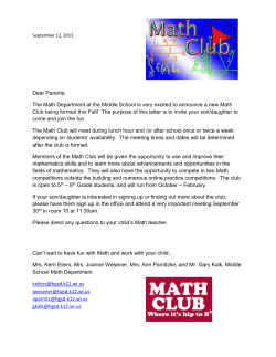 September 12, 2013 Dear Parents, The Math Department at the