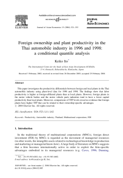 Foreign ownership and plant productivity in the Thai automobile
