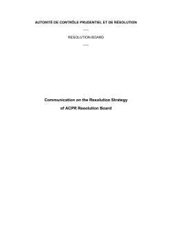 Communication on the Resolution Strategy of ACPR Resolution Board